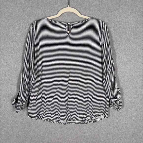 Talbots Shirt Large Navy Striped Ruched Cotton Modal Jersey Basic Yacht Sailor - Picture 8 of 9